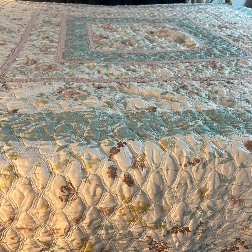 Floral Quilted Bedspread Set 3pc‎ Sage Green Rose Cottagecore Farmhouse Queen